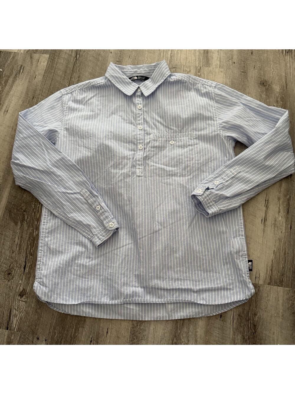THE NORTH FACE Henley Shirt Womens Small Blue Thin Striped Pullover Shirt Top